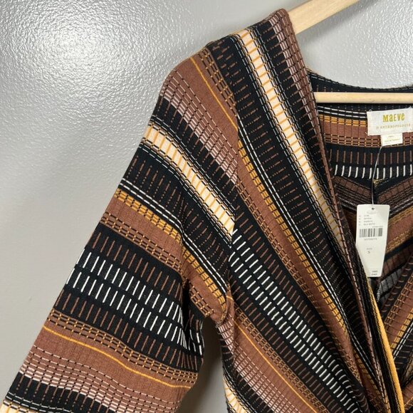 Maeve Anthropologie Striped Wrap Midi Dress Size Small Brown Work Office Retro - Picture 7 of 12